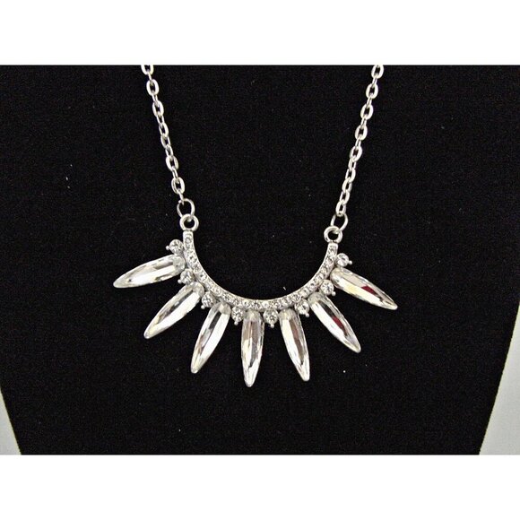 Lot of 3 Rhinestone Necklaces Assorted Sizes Styles Silver Tone Choker Long Med - Picture 3 of 9